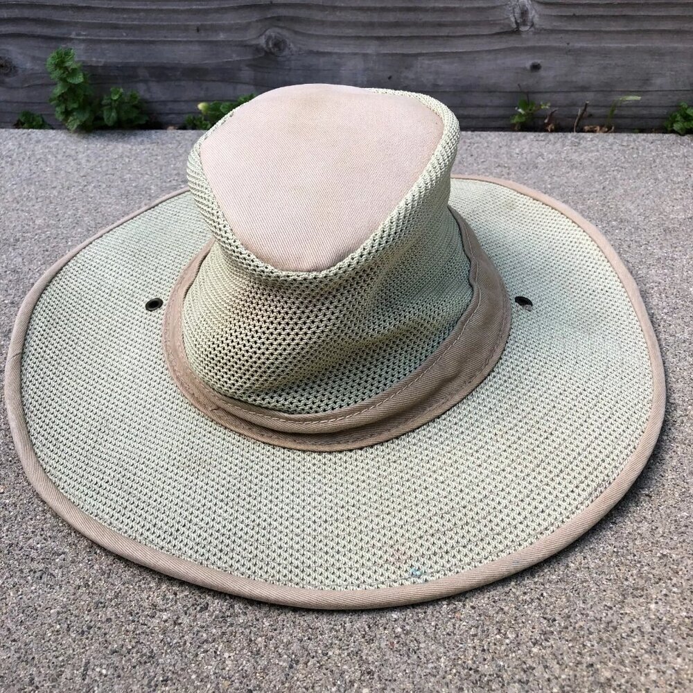 VTG HENSCHEL HAT CO Bucket Boonie Hat Mens Beige Large Wide Brim Cap Mesh​​​